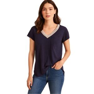 CABLE & GAUGE Linen Metallic V-Neck Tee